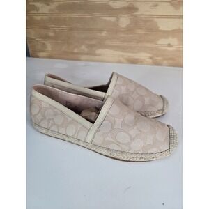 Women Size 8 B Coach Casey Espadrille Flats Jacquard Slip On Shoes Tan Cream